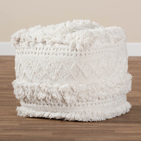 Baxton Studio Curlew Ivory Handwoven Cotton Pouf Ottoman - 158-9709