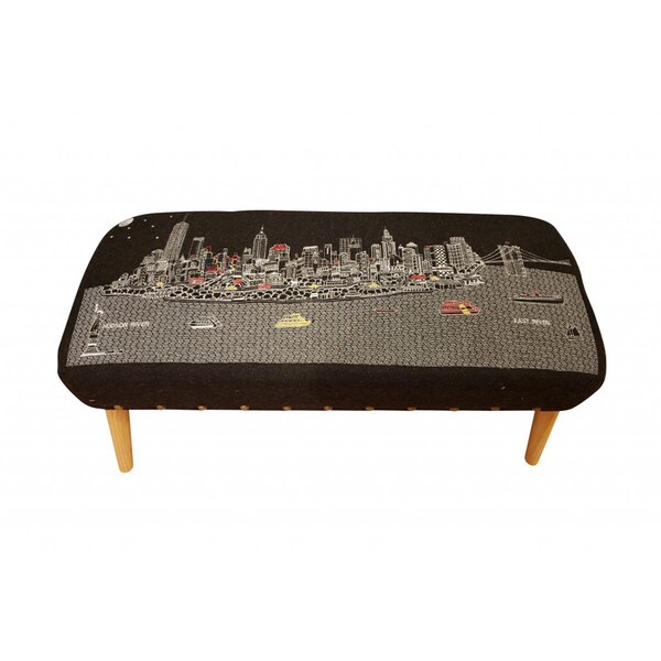 Homeroots 38 in. NYC Nighttime Skyline Embroidered Ottoman, Night - 480539