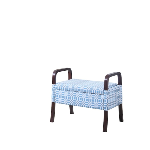 Homeroots Blue & White Vanity Seat with Wooden Handles - 469447