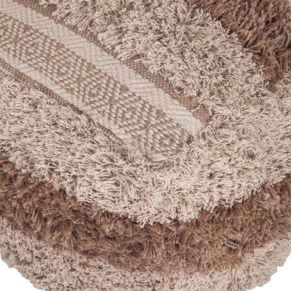 Gfancy Fixtures 18 x 18 x 18 in. Beige & Brown Boho Shaggy Khaki Textured Pouf - GF3659547