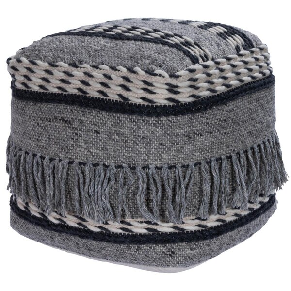 Gfancy Fixtures 19.75 x 21 x 21 in. Boho Square Black & Gray Pouf Ottoman - GF3098222