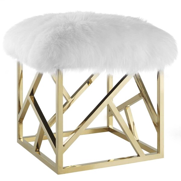Modway Furniture Intersperse Sheepskin Ottoman - Gold White, 17.5 x 17.5 x 17.5 in. - EEI-2844-GLD-WHI
