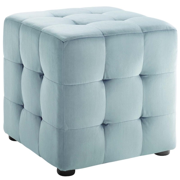 Modway Furniture Contour Tufted Cube Performance Velvet Ottoman, Light Blue - EEI-3577-LBU