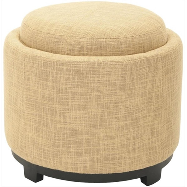 Safavieh Lila Single Tray Polyester Viscose Storage Round Ottoman - Gold - HUD8232E