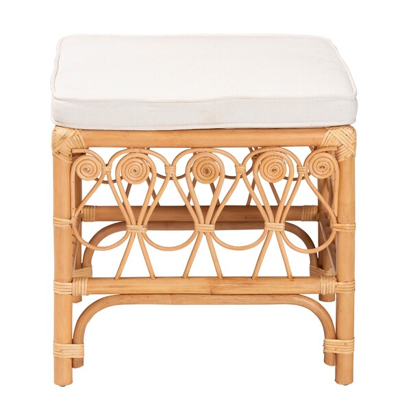 Bali & Pari Ibiza Modern bohemian Natural Brown Rattan Footstool - 239-13580-ZORO