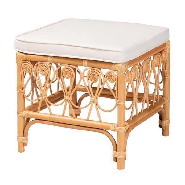 Bali & Pari Ibiza Modern bohemian Natural Brown Rattan Footstool - 239-13580-ZORO