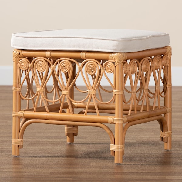 Bali & Pari Ibiza Modern bohemian Natural Brown Rattan Footstool - 239-13580-ZORO