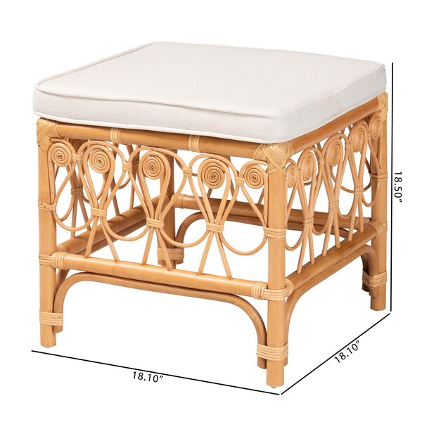 Bali & Pari Ibiza Modern bohemian Natural Brown Rattan Footstool - 239-13580-ZORO