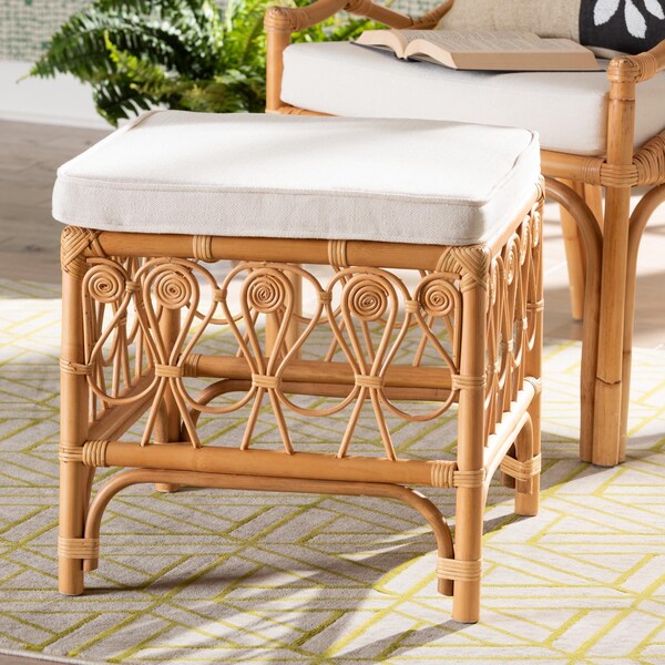 Bali & Pari Ibiza Modern bohemian Natural Brown Rattan Footstool - 239-13580-ZORO