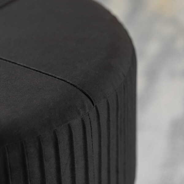 Fabulaxe Round Velvet Ottoman Stool Raised with Hairpin Gold Base, Black, Medium - QI004324.BK.M