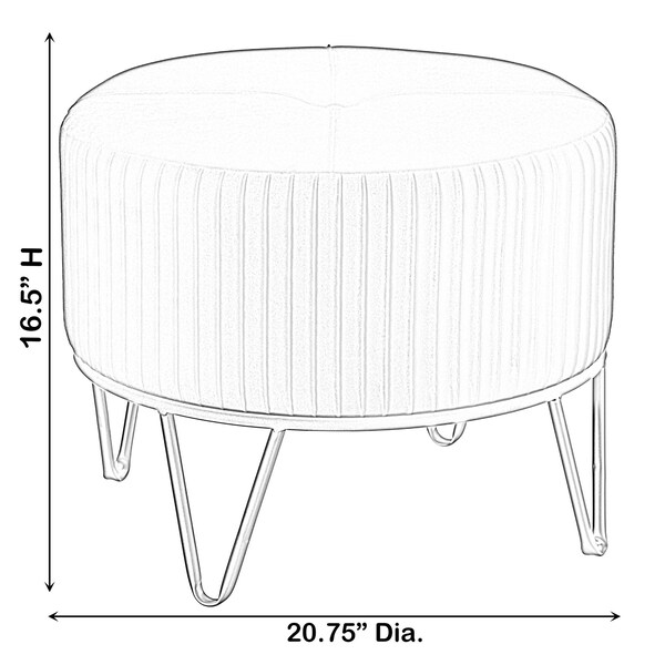 Fabulaxe Round Velvet Ottoman Stool Raised with Hairpin Gold Base, Black, Medium - QI004324.BK.M
