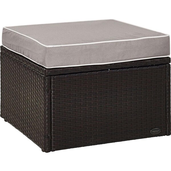 Crosley Palm Harbor Outdoor Wicker Ottoman with Grey Cushion - Brown - KO70091BR-GY