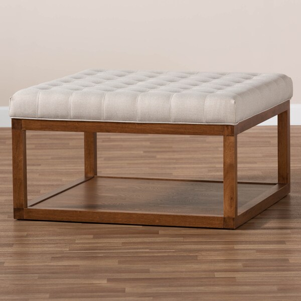 Baxton Studio Alvere Beige Upholstered Walnut Finished Cocktail Ottoman - 159-9619