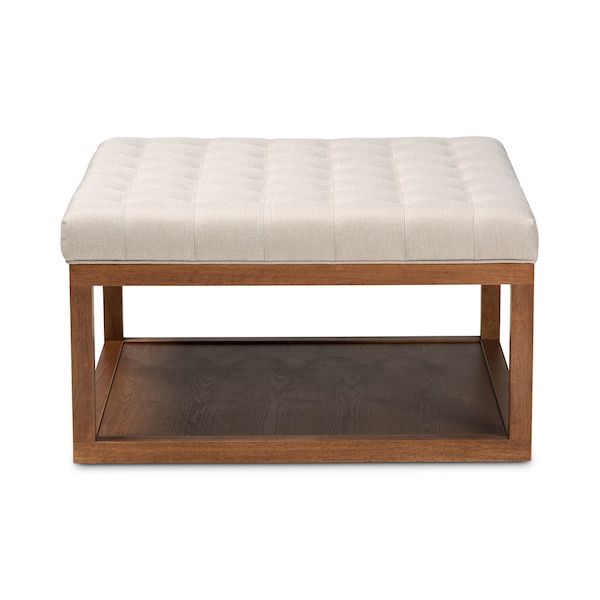 Baxton Studio Alvere Beige Upholstered Walnut Finished Cocktail Ottoman - 159-9619