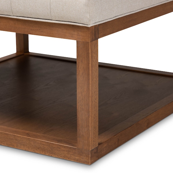 Baxton Studio Alvere Beige Upholstered Walnut Finished Cocktail Ottoman - 159-9619