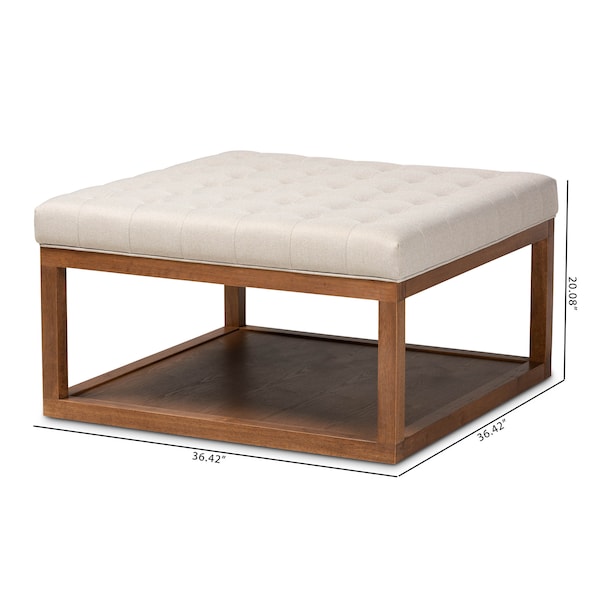 Baxton Studio Alvere Beige Upholstered Walnut Finished Cocktail Ottoman - 159-9619