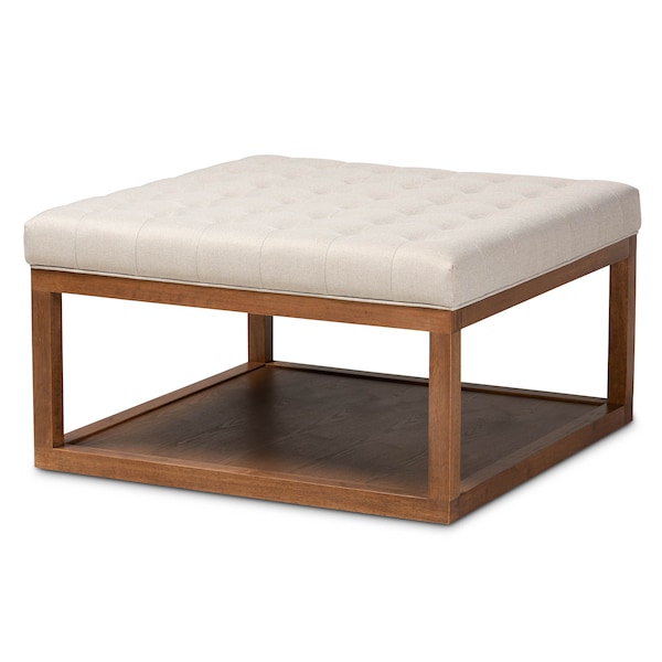 Baxton Studio Alvere Beige Upholstered Walnut Finished Cocktail Ottoman - 159-9619