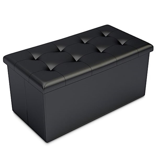 Eveready Black Faux Leather Ottoman Storage Bench - HC-7001