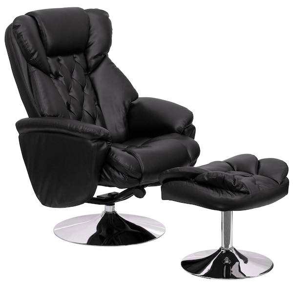 Flash Furniture Black LeatherSoft Recliner & Ottoman - Chrome Base - BT-7807-TRAD-GG