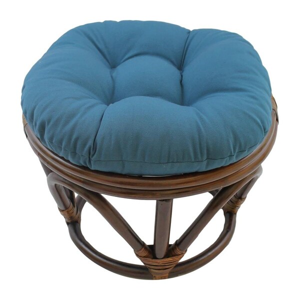 International Caravan Rattan Footstool with Twill Cushion, Indigo - 3301-TW-IN