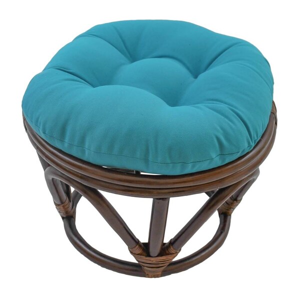 International Caravan Rattan Footstool with Twill Cushion, Aqua Blue - 3301-TW-AB