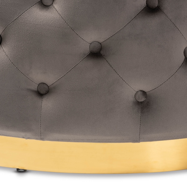 Baxton Studio Sasha Grey Velvet Upholstered Gold Finished Round Cocktail Ottoman - 163-10569