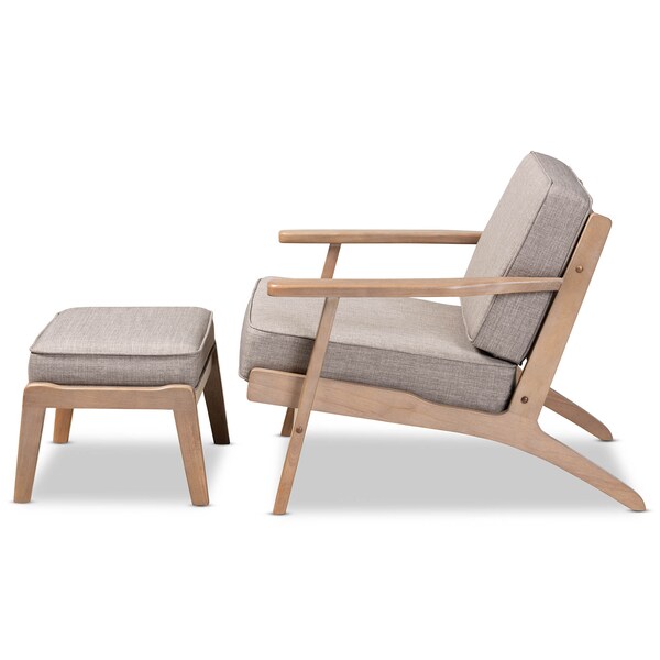Baxton Studio Sigrid Grey Upholstered Oak Wood 2-Piece Armchair and Ottoman Set - 162-10566-10404