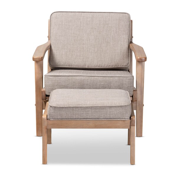 Baxton Studio Sigrid Grey Upholstered Oak Wood 2-Piece Armchair and Ottoman Set - 162-10566-10404