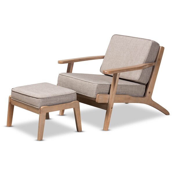 Baxton Studio Sigrid Grey Upholstered Oak Wood 2-Piece Armchair and Ottoman Set - 162-10566-10404