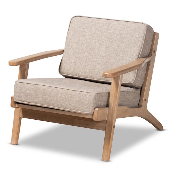 Baxton Studio Sigrid Grey Upholstered Oak Wood 2-Piece Armchair and Ottoman Set - 162-10566-10404
