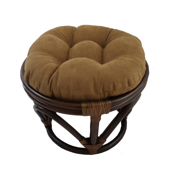 International Caravan Rattan Ottoman with Micro Suede Cushion, Saddle Brown - 3301-MS-SB