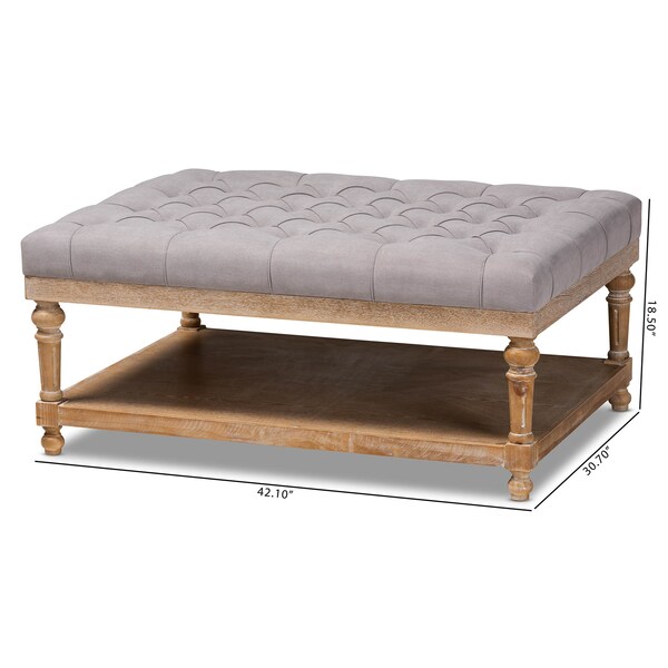 Baxton Studio Lindsey Grey Upholstered and Greywashed Wood Cocktail Ottoman - 164-10653