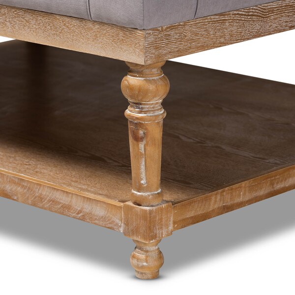 Baxton Studio Lindsey Grey Upholstered and Greywashed Wood Cocktail Ottoman - 164-10653