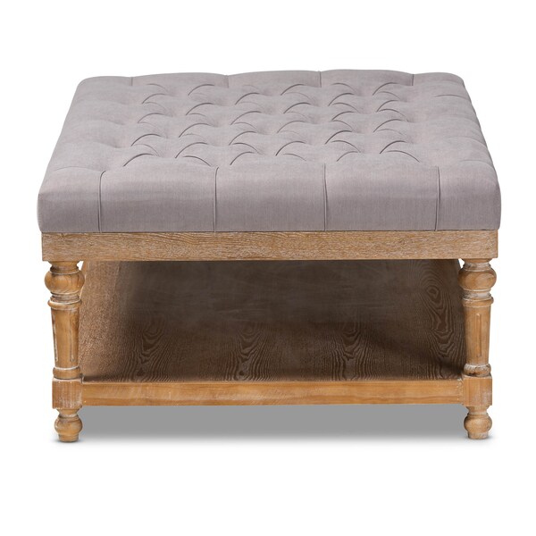 Baxton Studio Lindsey Grey Upholstered and Greywashed Wood Cocktail Ottoman - 164-10653
