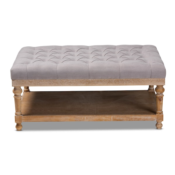 Baxton Studio Lindsey Grey Upholstered and Greywashed Wood Cocktail Ottoman - 164-10653
