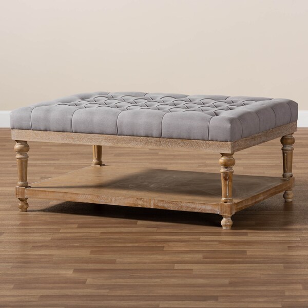 Baxton Studio Lindsey Grey Upholstered and Greywashed Wood Cocktail Ottoman - 164-10653