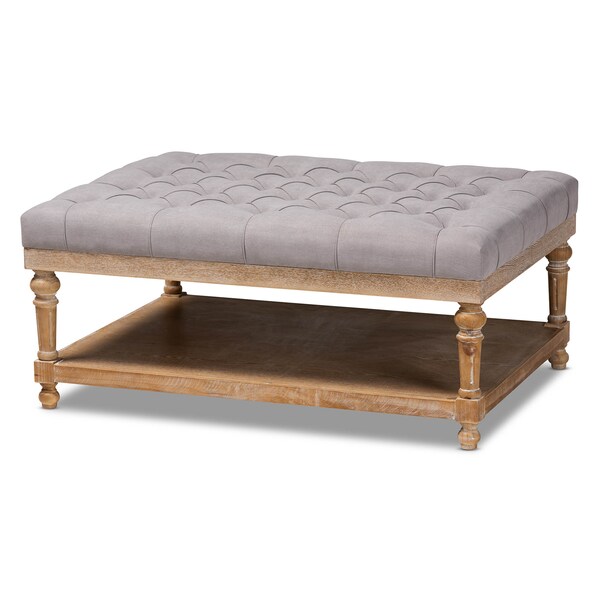 Baxton Studio Lindsey Grey Upholstered and Greywashed Wood Cocktail Ottoman - 164-10653