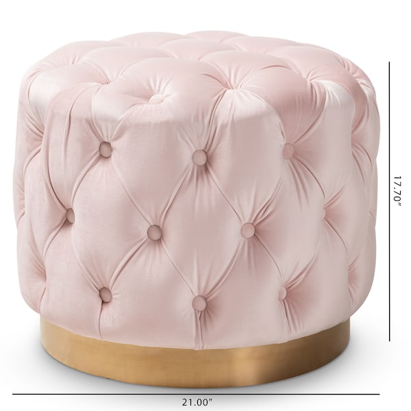 Baxton Studio Valeria Pink Velvet Upholstered Gold-Finished Button Tufted Ottoman - 152-9378