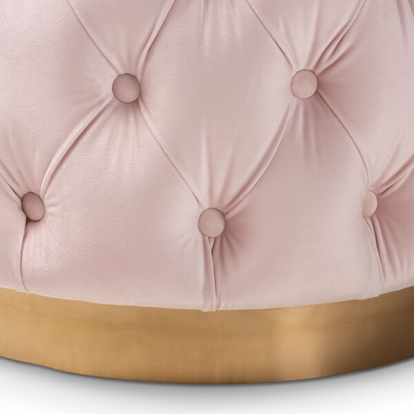 Baxton Studio Valeria Pink Velvet Upholstered Gold-Finished Button Tufted Ottoman - 152-9378