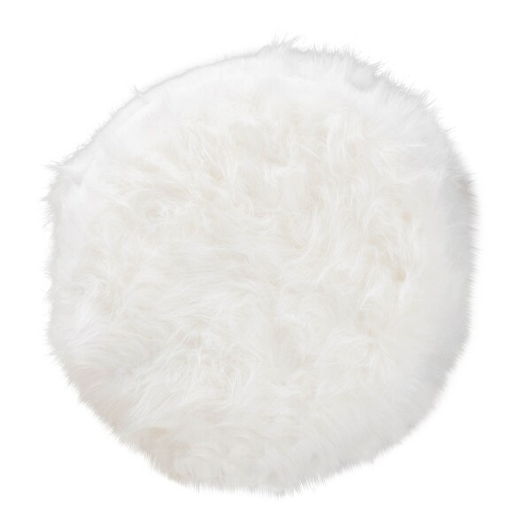 Baxton Studio Celia White Faux Fur Upholstered Silver Metal Ottoman - 161-10270