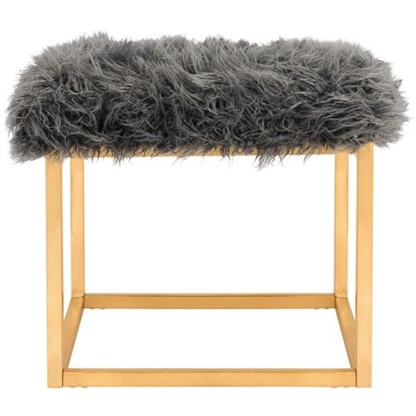Safavieh 20 x 21 x 21 in. Rowan Contemporary Glam Faux Sheepkin Square OttomanGrey - FOX6288B