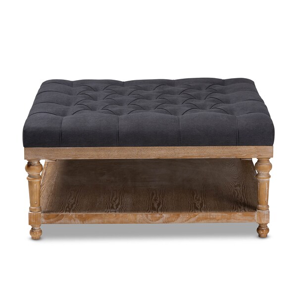 Baxton Studio Kelly Charcoal Linen Upholstered and Greywashed Wood Cocktail Ottoman - 164-10651