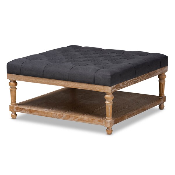 Baxton Studio Kelly Charcoal Linen Upholstered and Greywashed Wood Cocktail Ottoman - 164-10651