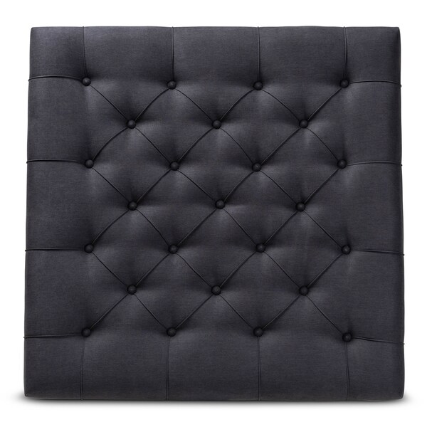 Baxton Studio Kelly Charcoal Linen Upholstered and Greywashed Wood Cocktail Ottoman - 164-10651
