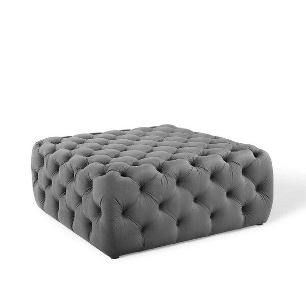 Modway Furniture Amour Tufted Button Large Square Performance Velvet Ottoman Gray - EEI-3774-GRY