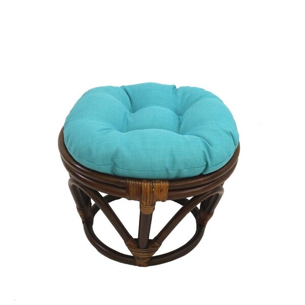 International Caravan Rattan Ottoman with Outdoor Fabric Cushion, Aqua Blue - 3301-REO-S12