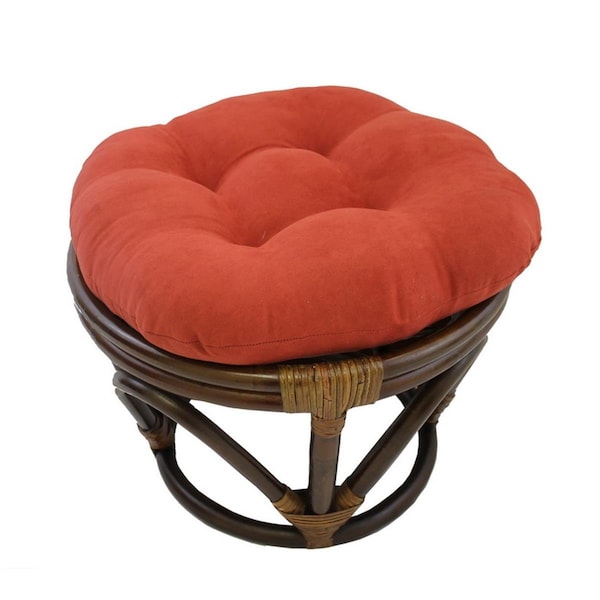 Fixturesfirst Rattan Ottoman with Micro Suede Cushion, Tangerine Dream - FI1581581