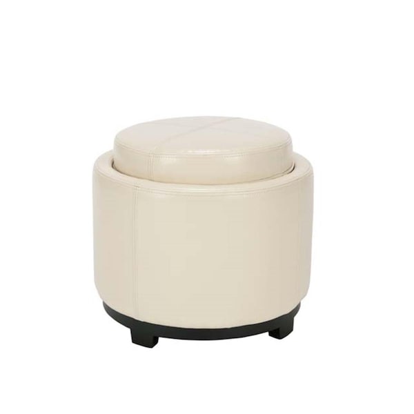 Safavieh Lila Single Tray White Leather Storage Round Ottoman - HUD8232D