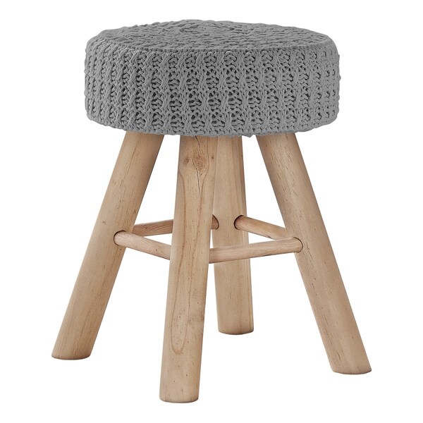 Monarch Specialties Ottoman, Pouf, Footrest, Foot Stool, 12" Round, Velvet, Wood Legs, Grey, Natural, Contemporary - I 9013