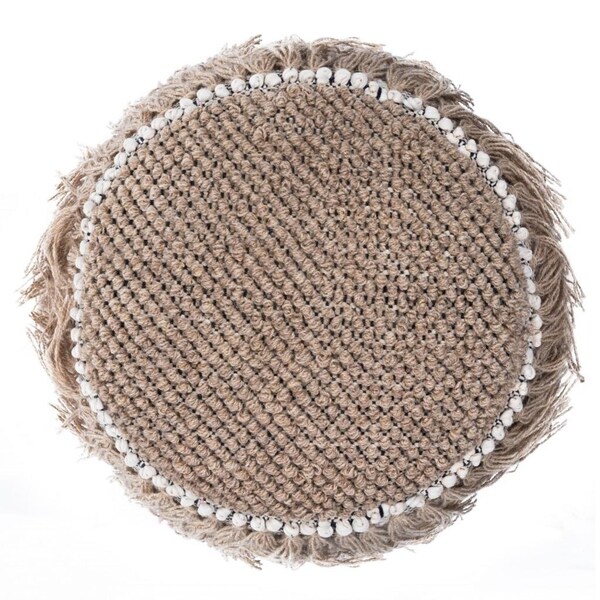 Homeroots 21 x 18 x 18 in. Beige Boho Bullet Tassel Pouf Ottoman - 388973